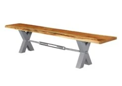 Banc 200x38 Acacia Laqué Bois Naturel IRON LABEL #137 -Massivmoebel24 09 128 820 0036 9