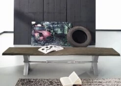 Banc 180x38 Acacia Laqué Gris Taupe IRON LABEL #141 -Massivmoebel24 09 128 820 0041 3