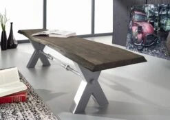 Banc 180x38 Acacia Laqué Gris Taupe IRON LABEL #141 -Massivmoebel24 09 128 820 0041 4