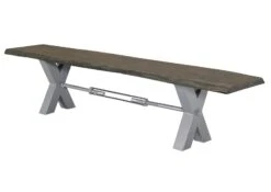 Banc 180x38 Acacia Laqué Gris Taupe IRON LABEL #141 -Massivmoebel24 09 128 820 0041 9