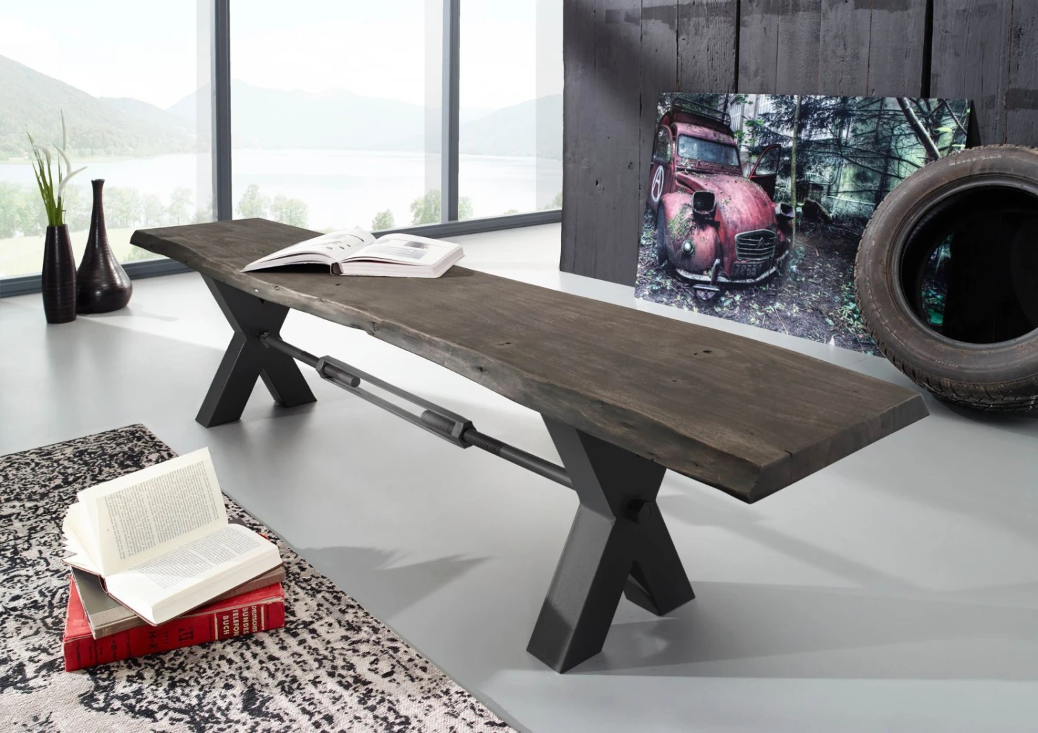 Banc 180x38 Acacia Laqué Gris Taupe IRON LABEL #146 1 Banc 180x38 Acacia Laqué Gris Taupe IRON LABEL #146