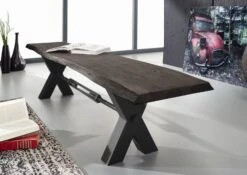 Banc 200x38 Acacia Laqué Gris Taupe IRON LABEL #147 -Massivmoebel24 09 128 820 0046 4