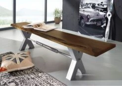 Banc 200x38cm - Bois D'acacia Laqué (Brun/Gris) - IRON LABEL #152