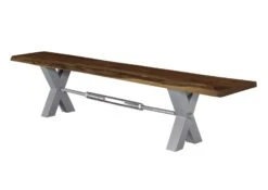 Banc 200x38cm - Bois D'acacia Laqué (Brun/Gris) - IRON LABEL #152 -Massivmoebel24 09 128 820 0051 9 1