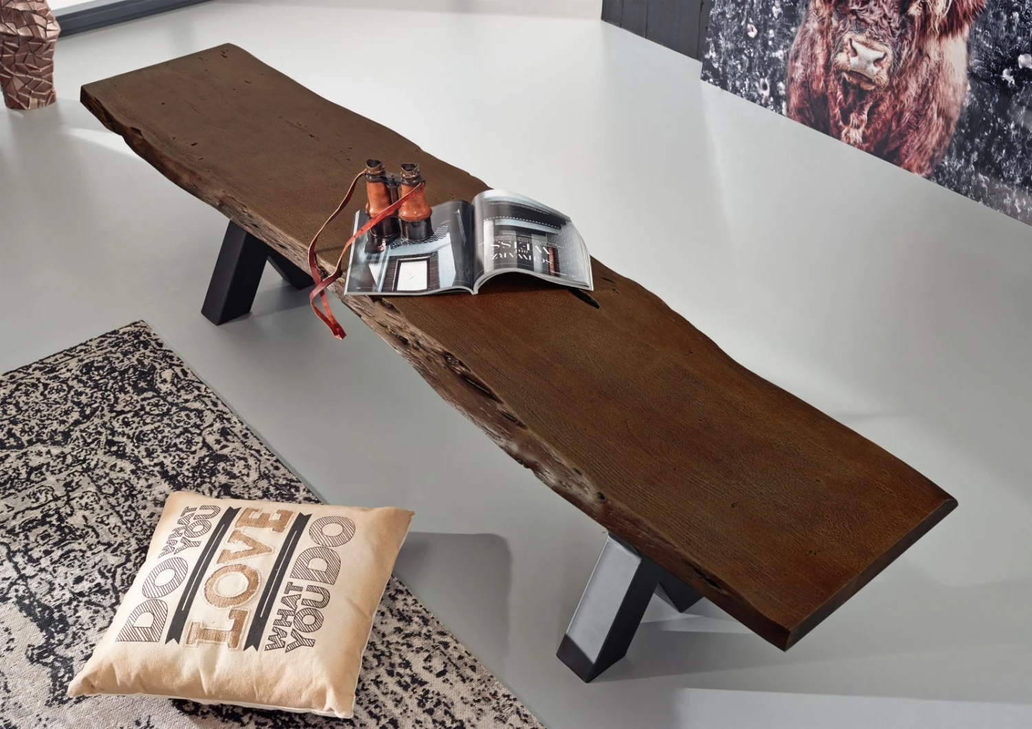 Banc 220x38 Acacia Laqué Brun IRON LABEL #158 2 Banc 220x38 Acacia Laqué Brun IRON LABEL #158 – Image 2