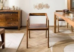 ANCONA #200 Chaise En Bois Sheesham - Laqué / Brun Foncé 45x51x76 -Massivmoebel24 09 151 699 2000 03