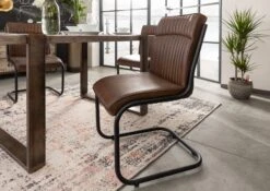 Chaise Cantilever 52x62 Cuir Brun IRON LABEL #03