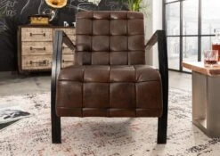 Fauteuil 64x76 Cuir Brun IRON LABEL #14 -Massivmoebel24 09 151 890 0014 3