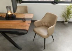 Chaise 55x62x84 Cuir Beige IRON LABEL #130 -Massivmoebel24 09 151 890 1030 02