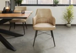 Chaise 55x62x84 Cuir Beige IRON LABEL #130 -Massivmoebel24 09 151 890 1030 03