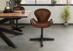 Chaise Pivotante 59x59x81 Cuir Brun IRON LABEL #31 -Massivmoebel24 09 151 890 1031 03
