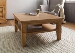 Table Basse Manguier 85x85x45 Huilé Beige TOULOUSE #12 -Massivmoebel24 09 200 188 0012 03