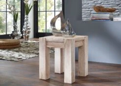 Tabouret 40x40 Acacia Blanchi Blanc NATURE WHITE #10