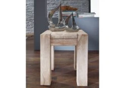 Tabouret 40x40 Acacia Blanchi Blanc NATURE WHITE #10 -Massivmoebel24 09 200 552 1010 3