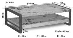 Table Basse 140x80 Manguier Brut Imprimé Bois Naturel FACTORY #126 -Massivmoebel24 09 200 559 0126 8