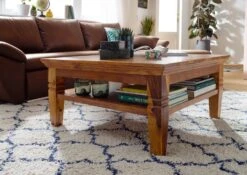 Table Basse 85x85 Acacia Laqué Miel OXFORD #0316 -Massivmoebel24 09 200 610 0116 3