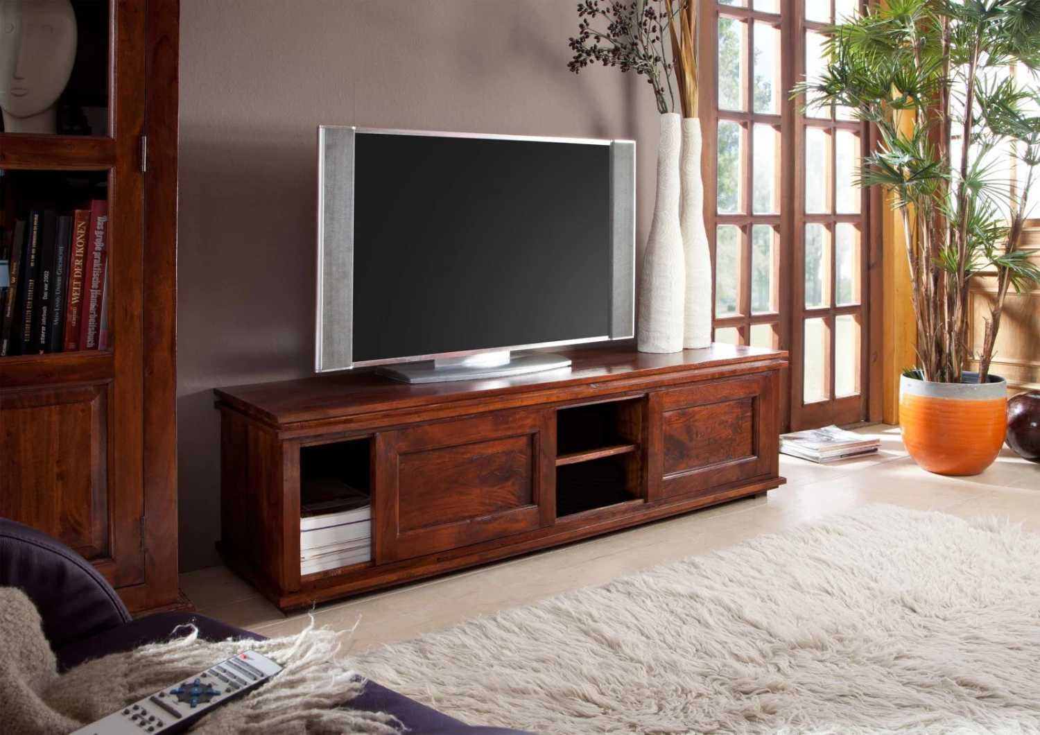 Meuble TV 160x45 Acacia Laqué Nougat OXFORD #450 1 Meuble TV 160x45 Acacia Laqué Nougat OXFORD #450
