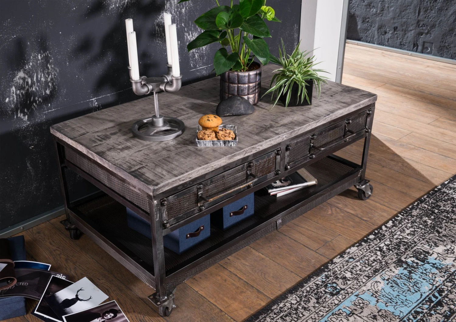 Table Basse 110x60 Manguier Laqué Gris HEAVY INDUSTRY #122 2 Table Basse 110x60 Manguier Laqué Gris HEAVY INDUSTRY #122 – Image 2
