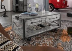 Table Basse 112x61 Manguier Laqué Gris HEAVY INDUSTRY #162