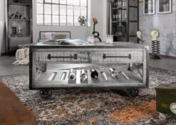 Table Basse 112x61 Manguier Laqué Gris HEAVY INDUSTRY #162 -Massivmoebel24 09 200 677 0162 3