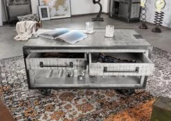 Table Basse 112x61 Manguier Laqué Gris HEAVY INDUSTRY #162 -Massivmoebel24 09 200 677 0162 4