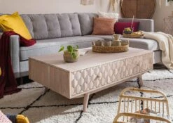 Table Basse 120x70 Acacia Laqué Blanc MOSAYK #203