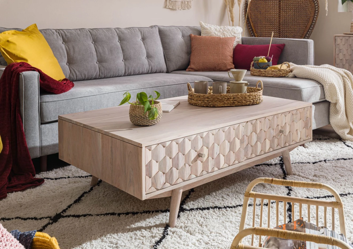 Table Basse 120x70 Acacia Laqué Blanc MOSAYK #203 1 Table Basse 120x70 Acacia Laqué Blanc MOSAYK #203