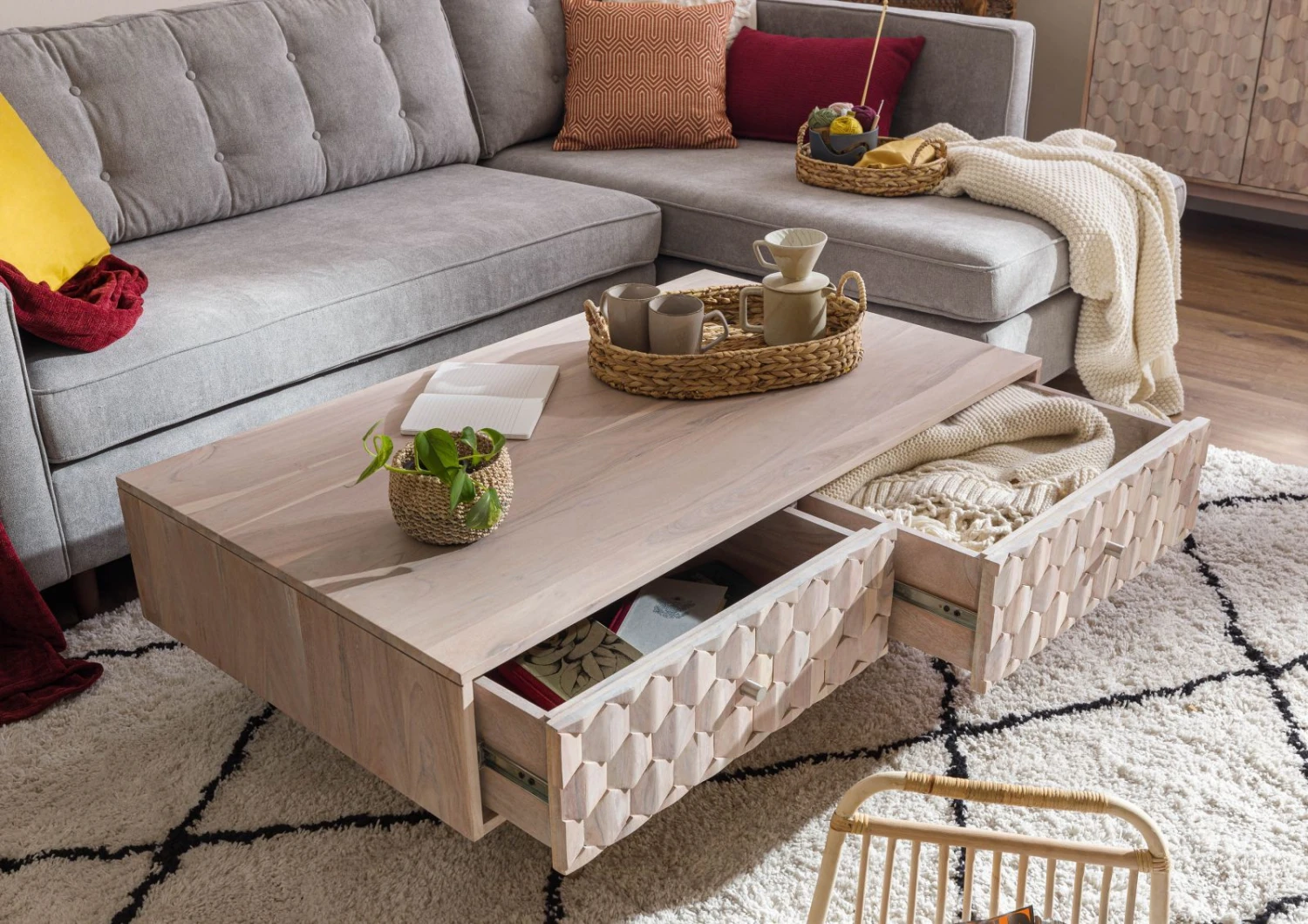 Table Basse 120x70 Acacia Laqué Blanc MOSAYK #203 4 Table Basse 120x70 Acacia Laqué Blanc MOSAYK #203 – Image 4