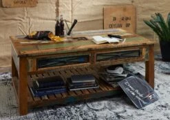 Table Basse 140x80 Bois De Récupération Laqué Multicolore NATURE OF SPIRIT #108