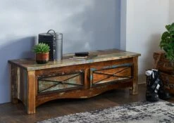 Banc D'entrée 120x45 Bois De Récupération Laqué Multicolore NATURE OF SPIRIT #110