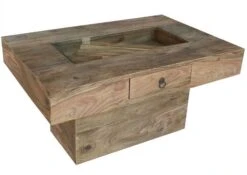 Table Basse 90x60 Palissandre Huilé Gris Taupe LEEDS #20 -Massivmoebel24 09 200 750 0724 3