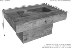 Table Basse 90x60 Palissandre Huilé Gris Taupe LEEDS #20 -Massivmoebel24 09 200 750 0724 8