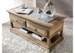 Table Basse 110x50 Palissandre Huilé Gris Taupe LEEDS #44 -Massivmoebel24 09 200 750 0765 3