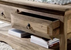 Table Basse 110x50 Palissandre Huilé Gris Taupe LEEDS #44 -Massivmoebel24 09 200 750 0765 4