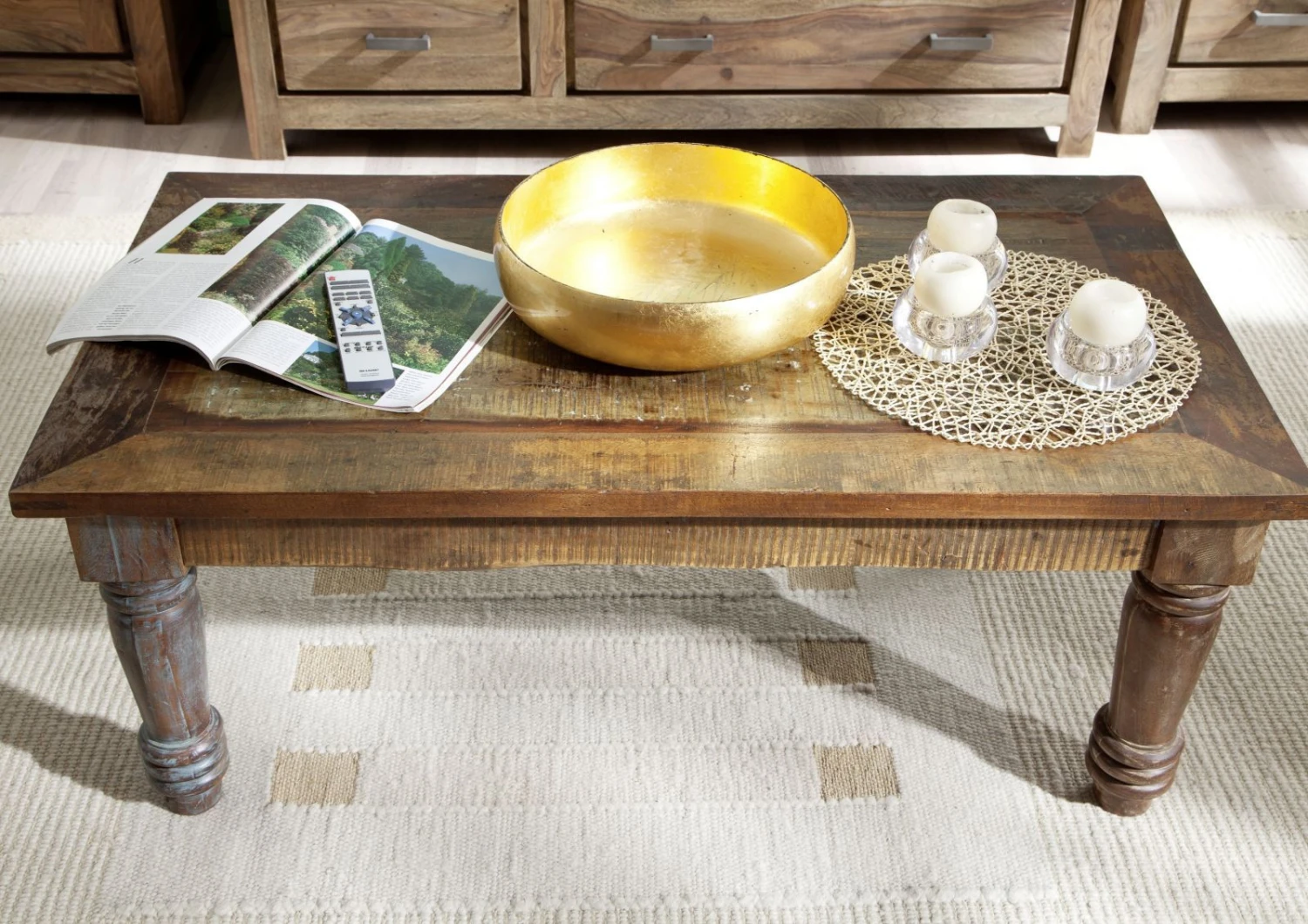 Table Basse 110x60 Bois De Récupération Laqué Multicolore FABLE #06 2 Table Basse 110x60 Bois De Récupération Laqué Multicolore FABLE #06 – Image 2