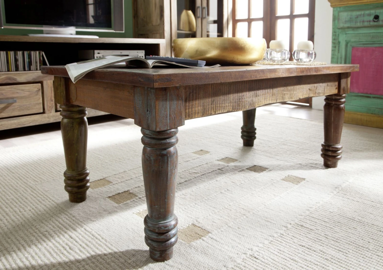 Table Basse 110x60 Bois De Récupération Laqué Multicolore FABLE #06 3 Table Basse 110x60 Bois De Récupération Laqué Multicolore FABLE #06 – Image 3