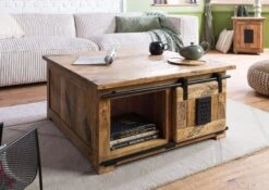 Table Basse 90x90x45 En Bois De Manguier Naturel Laqué RAILWAY #1006