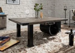 Table Basse 110x80 Manguier Laqué Gris RAILWAY #205
