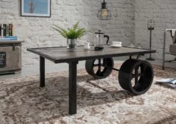 Table Basse 110x80 Manguier Laqué Gris RAILWAY #233