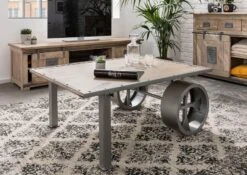 Table Basse 110x80 Manguier Laqué Blanchi RAILWAY #333