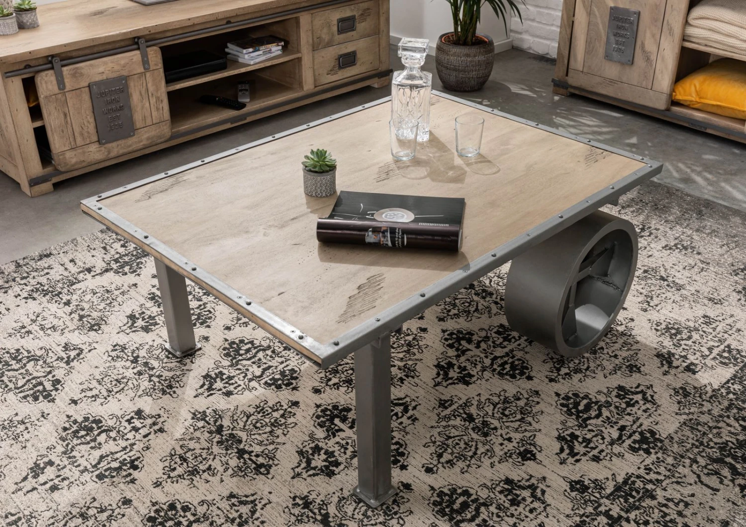 Table Basse 110x80 Manguier Laqué Blanchi RAILWAY #333 2 Table Basse 110x80 Manguier Laqué Blanchi RAILWAY #333 – Image 2