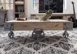 Table Basse 120x60 Manguier Laqué Blanchi RAILWAY #360 -Massivmoebel24 09 200 772 2041 3