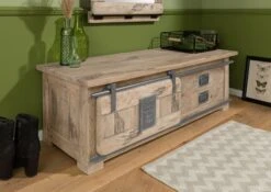 Banc De Vestibule En Bois De Manguier 120x45x40, Vernis Beige, RAILWAY #3011