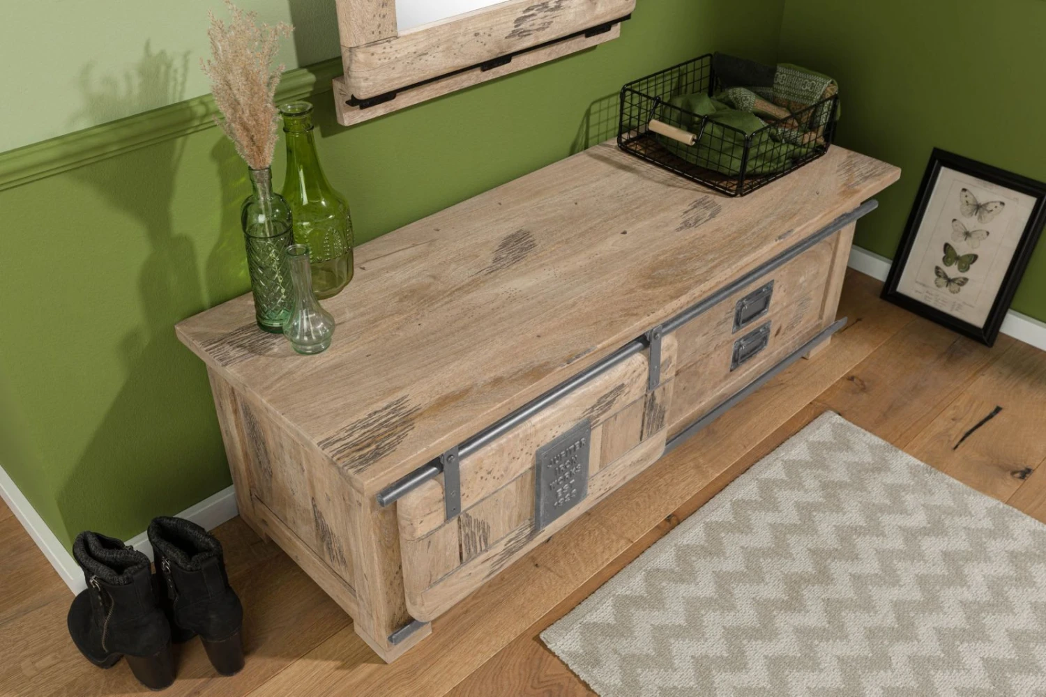 Banc De Vestibule En Bois De Manguier 120x45x40, Vernis Beige, RAILWAY #3011 2 Banc De Vestibule En Bois De Manguier 120x45x40, Vernis Beige, RAILWAY #3011 – Image 2