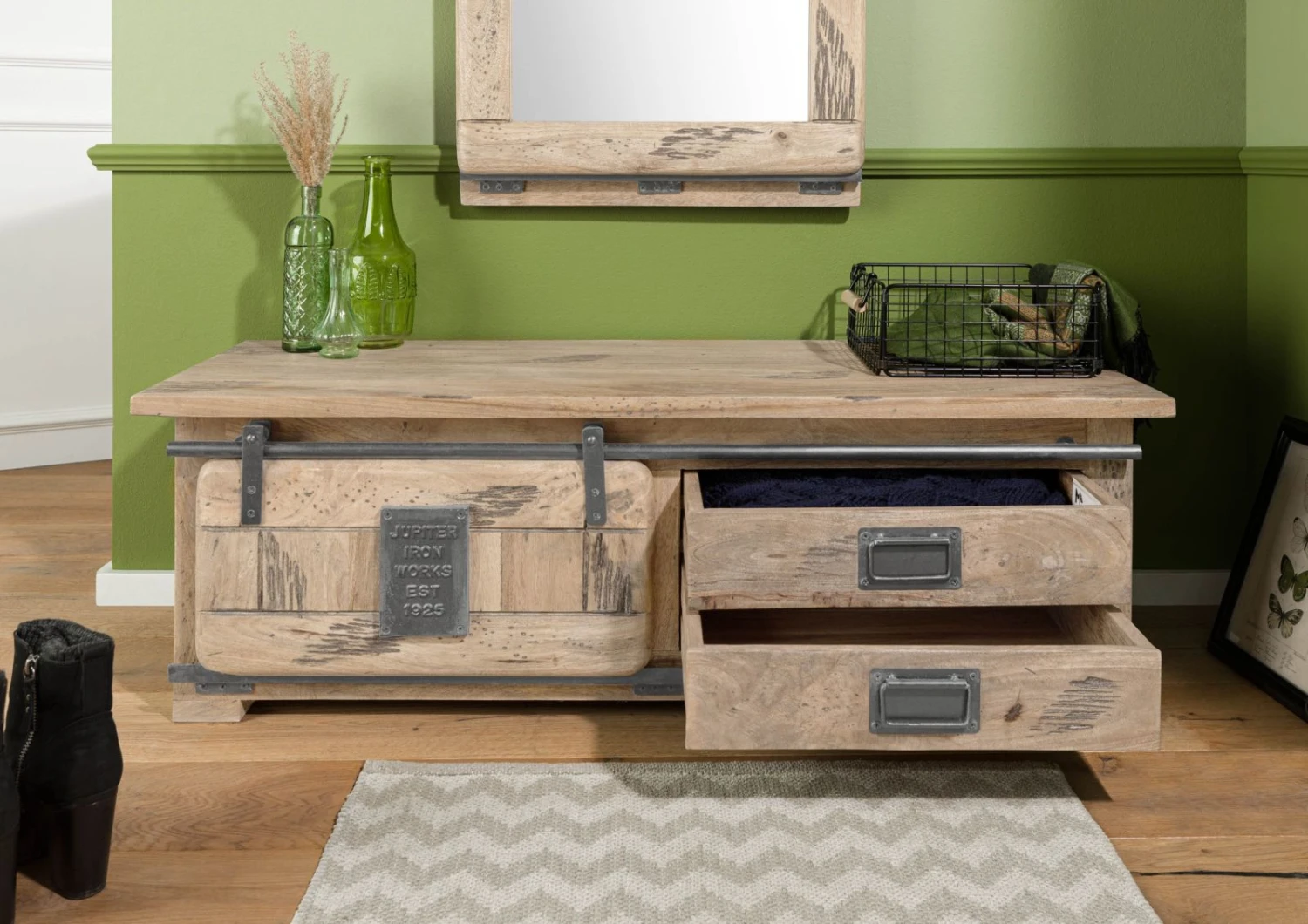 Banc De Vestibule En Bois De Manguier 120x45x40, Vernis Beige, RAILWAY #3011 3 Banc De Vestibule En Bois De Manguier 120x45x40, Vernis Beige, RAILWAY #3011 – Image 3