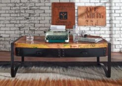 Table Basse 120x60 Bois De Récupération Laqué Multicolore INDUSTRIAL #48 -Massivmoebel24 09 200 811 0045 3