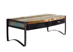 Table Basse 120x60 Bois De Récupération Laqué Multicolore INDUSTRIAL #48 -Massivmoebel24 09 200 811 0045 9