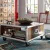 Table Basse 80x80 Bois De Récupération Laqué Multicolore INDUSTRIAL #101
