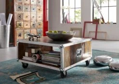 Table Basse 80x80 Bois De Récupération Laqué Multicolore INDUSTRIAL #101