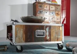 Table Basse 80x80 Bois De Récupération Laqué Multicolore INDUSTRIAL #101 -Massivmoebel24 09 200 816 0001 3